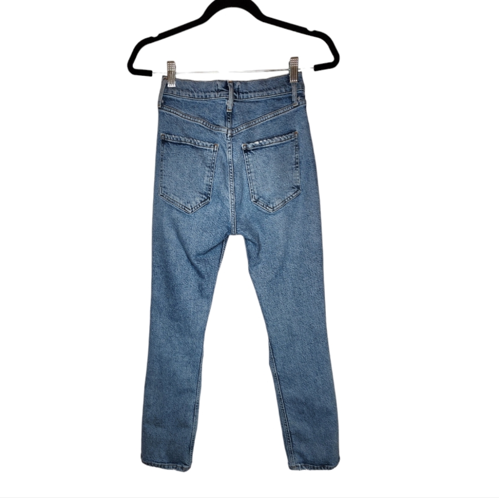Agolde Riley High Rise Straight Cropped Button Fly Distressed Jeans Size… - Picture 2 of 7